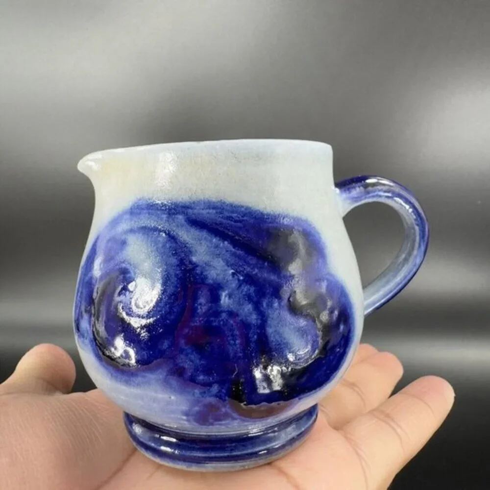 Vintage‎ German Salt Glaze Cobalt Blue Gray Small Pitcher Creamer With Stickers